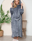 Double Take Full Size Pocketed Hooded Midi Lounge Dress