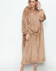 Double Take Full Size Pocketed Hooded Midi Lounge Dress