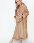 Double Take Full Size Pocketed Hooded Midi Lounge Dress