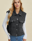 Double Take Full Size Pocketed Texture Snap Down Vest Coat