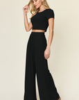 Double Take Full Size Round Neck Top and Pants Set