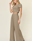 Double Take Full Size Round Neck Top and Pants Set