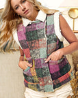 Double Take Full Size Snap Down Plaid Vest Coat with Pockets