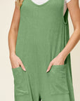 Dark Sea Green Double Take Full Size Texture Sleeveless Wide Leg Jumpsuit