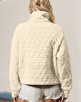 Double Take Half Zip Long Sleeve Quilted Sweatshirt with Pocket