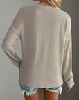 Double Take Pocketed Textured V-Neck Long Sleeve T-Shirt