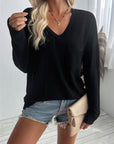 Double Take Pocketed Textured V-Neck Long Sleeve T-Shirt