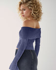 Double Take Ribbed Off-Shoulder Zip Up Long Sleeve Cardigan