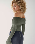 Double Take Ribbed Off-Shoulder Zip Up Long Sleeve Cardigan