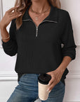 Double Take Striped Half Zip Long Sleeve T-Shirt