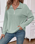 Double Take Striped Half Zip Long Sleeve T-Shirt