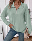 Double Take Striped Half Zip Long Sleeve T-Shirt