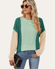 Double Take Texture Contrast Round Neck Long Sleeve T-Shirt