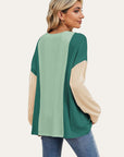 Double Take Texture Contrast Round Neck Long Sleeve T-Shirt