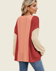 Double Take Texture Contrast Round Neck Long Sleeve T-Shirt