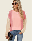 Double Take Texture Contrast Round Neck Long Sleeve T-Shirt