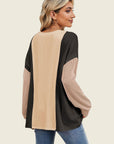 Double Take Texture Contrast Round Neck Long Sleeve T-Shirt