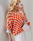 Double Take Tied Checkered Dropped Shoulder Flounce Sleeve Cardigan