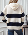 Drawstring Contrast Stripe Dropped Shoulder Hooded Sweater