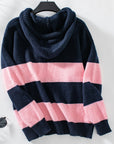 Drawstring Contrast Stripe Dropped Shoulder Hooded Sweater