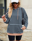 Drawstring Contrast Striped Long Sleeve Hoodie