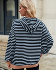 Drawstring Contrast Striped Long Sleeve Hoodie