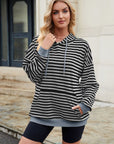 Drawstring Contrast Striped Long Sleeve Hoodie