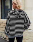 Drawstring Contrast Striped Long Sleeve Hoodie