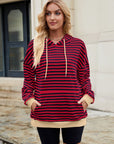 Drawstring Contrast Striped Long Sleeve Hoodie