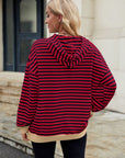 Drawstring Contrast Striped Long Sleeve Hoodie