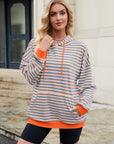 Drawstring Contrast Striped Long Sleeve Hoodie