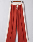 Drawstring Contrast Wide Leg Pants