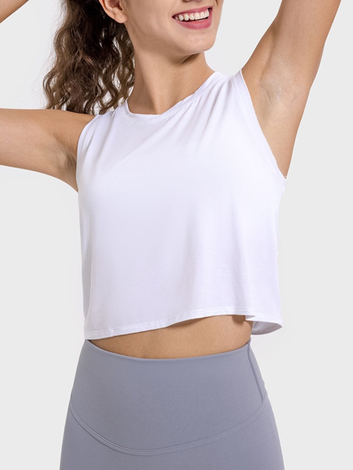 Light Gray Drawstring Cutout Round Neck Active Tank