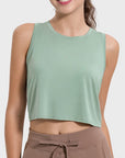 Gray Drawstring Cutout Round Neck Active Tank