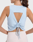 Light Gray Drawstring Cutout Round Neck Active Tank