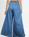 Dark Slate Blue Drawstring Elastic Waist Wide Leg Jeans