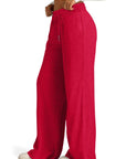 Drawstring Elastic Waist Wide Leg Pants