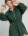 Drawstring Half Zip Long Sleeve Romper