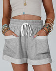 Dark Gray Drawstring High Waist Shorts with Pockets