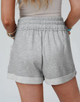 Dark Gray Drawstring High Waist Shorts with Pockets