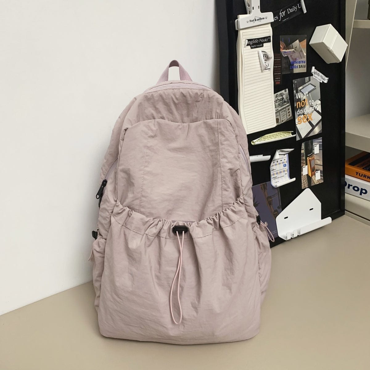 Gray Drawstring Nylon Backpack Bag