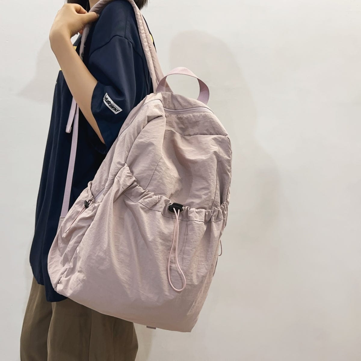 Gray Drawstring Nylon Backpack Bag