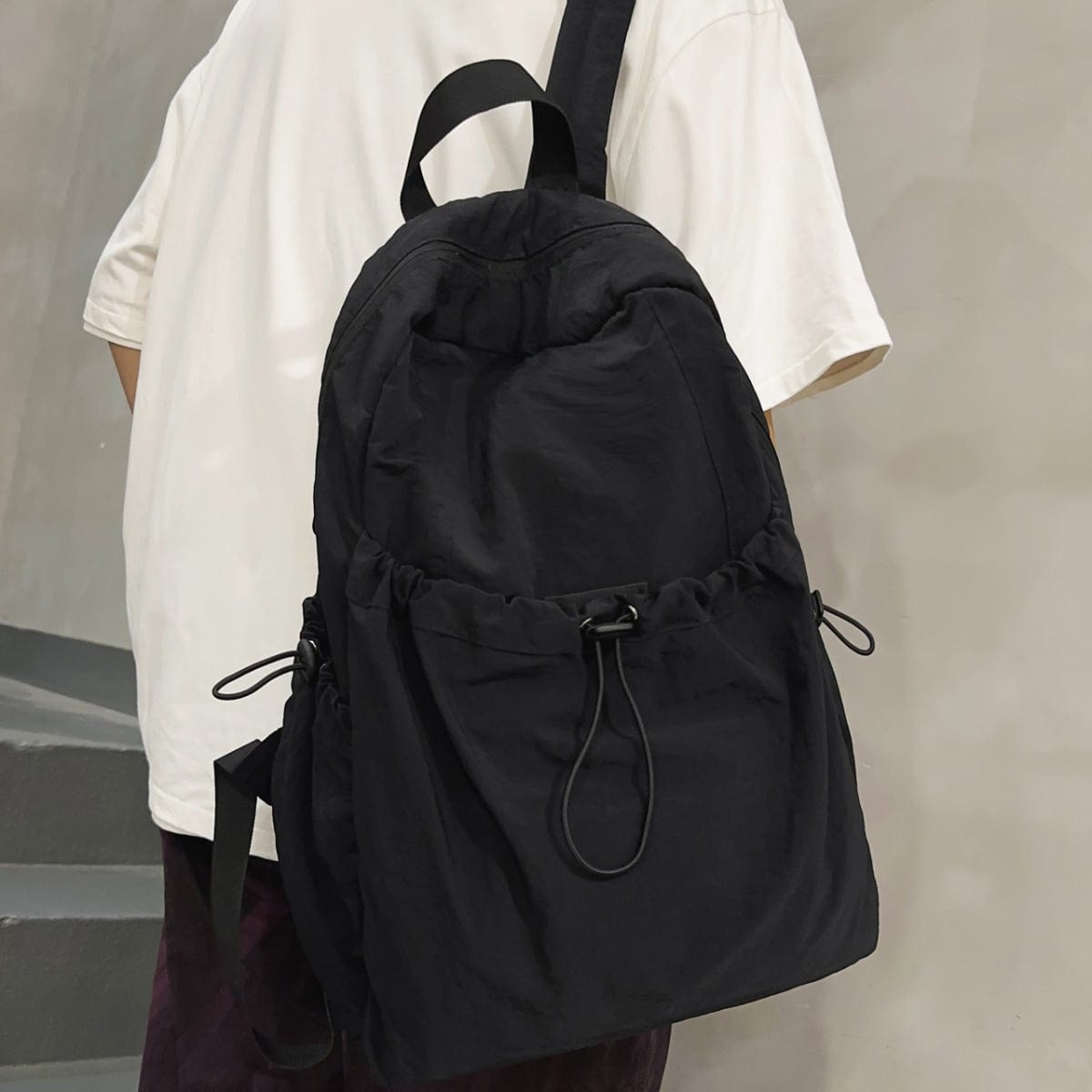 Gray Drawstring Nylon Backpack Bag