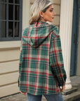 Drawstring Plaid Hooded Long Sleeve Top