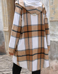 Drawstring Plaid Zip Up Long Sleeve Hooded Outerwear