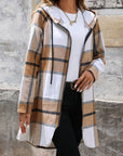 Drawstring Plaid Zip Up Long Sleeve Hooded Outerwear