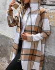 Drawstring Plaid Zip Up Long Sleeve Hooded Outerwear