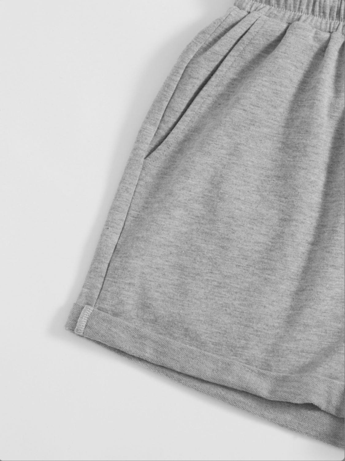 Gray Drawstring Pocketed Elastic Waist Shorts