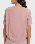 Rosy Brown Drawstring Round Neck Short Sleeve Active T-Shirt