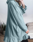 Drawstring Ruffled Dropped Shoulder Long Sleeve Hoodie